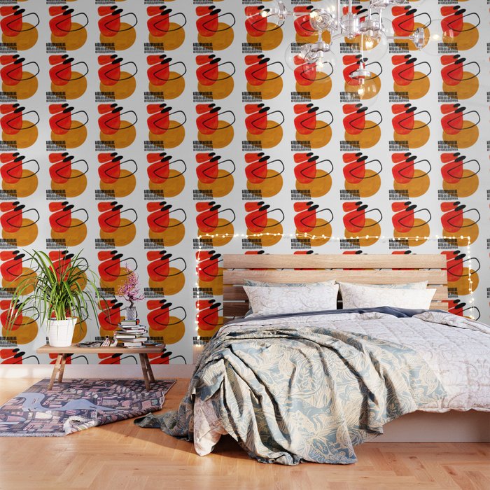 Mid Century Modern Abstract Vintage Pop Art Space Age Pattern Orange Yellow Black Orbit Accent Wallpaper