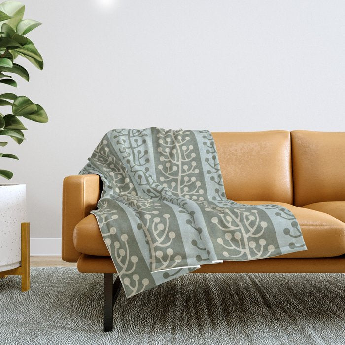 Mid Century Modern Berry Vine Sage And Mint Green Throw Blanket