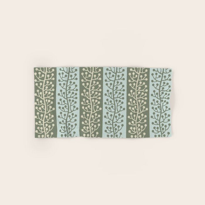 Mid Century Modern Berry Vine Sage And Mint Green Bath Towel