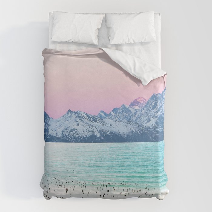 The Island, Pastel Tropical Beach, Travel Nature Landscape, Surrealism Photography Summer Duvet Cover