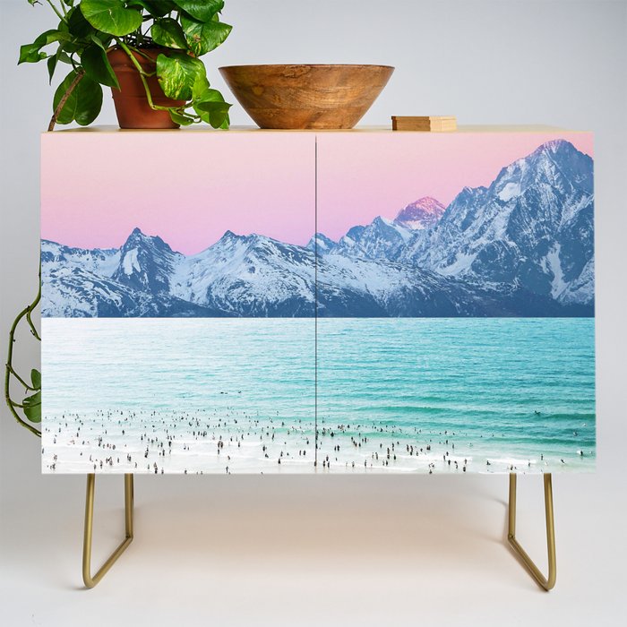The Island, Pastel Tropical Beach, Travel Nature Landscape, Surrealism Photography Summer Credenza