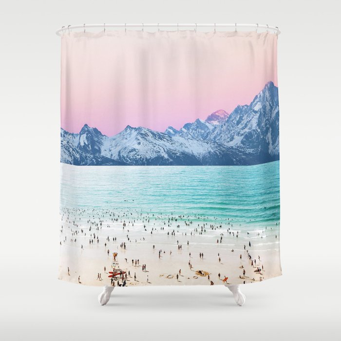 The Island, Pastel Tropical Beach, Travel Nature Landscape, Surrealism Photography Summer Shower Curtain