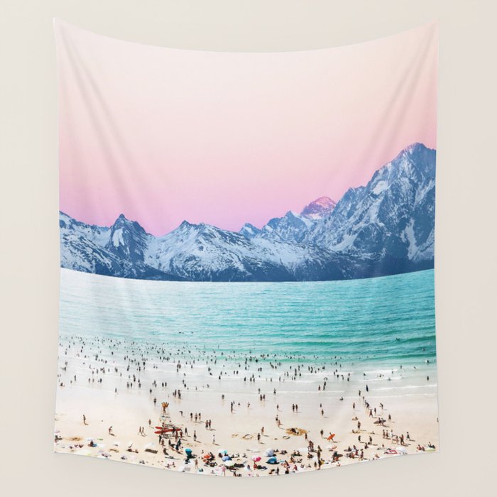 The Island, Pastel Tropical Beach, Travel Nature Landscape, Surrealism Photography Summer Wall Tapestry