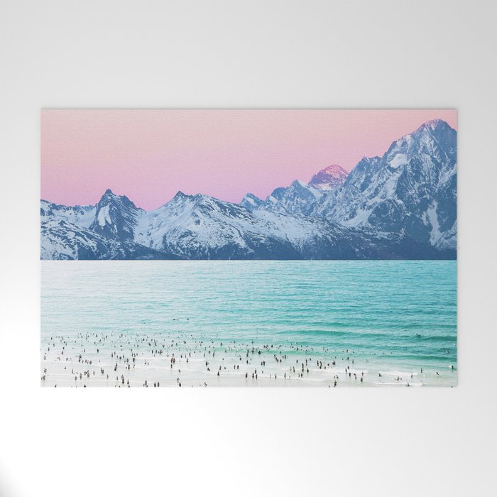 The Island, Pastel Tropical Beach, Travel Nature Landscape, Surrealism Photography Summer Welcome Mat