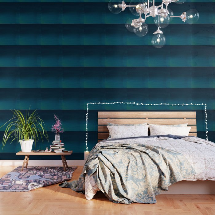 Navy Blue Teal Hand Painted Watercolor Paint Ombre Wallpaper