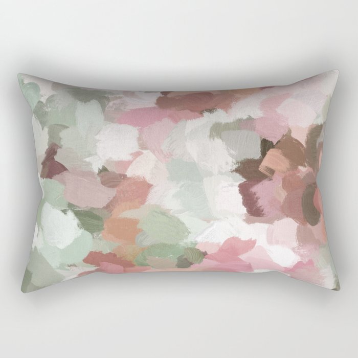 Spring Flurry - Sage Mint Green Fuchsia Blush Pink Abstract Flower Wall Art, Springtime Painting Rectangular Pillow