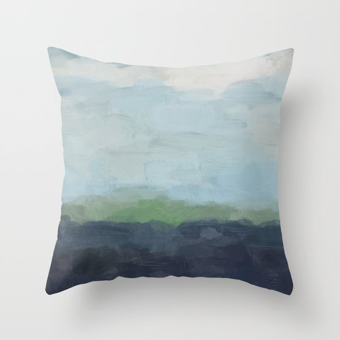 Sunday Afternoon - Navy Teal Aqua Sky Blue Green Abstract Art Painting Art Nature Horizon Modern Throw Pillow