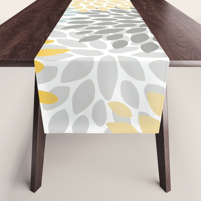 Floral Pattern, Yellow, Pale, Aqua And Gray Table Runner