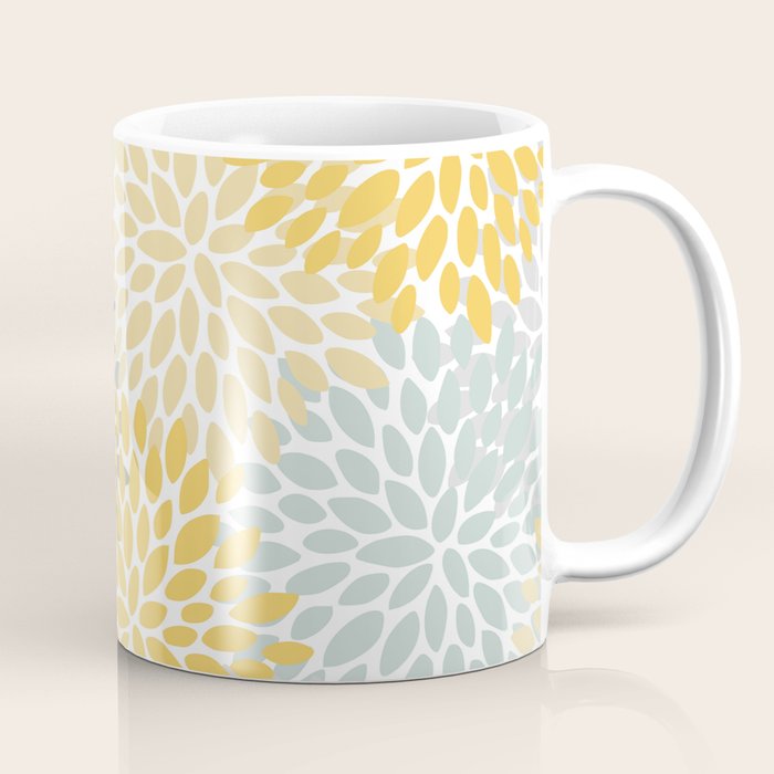 Floral Pattern, Yellow, Pale, Aqua And Gray Coffee Mug