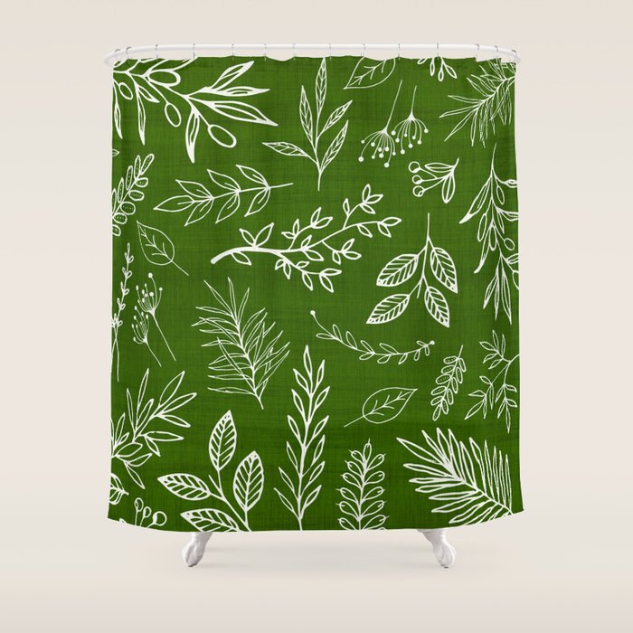 Emerald Forest Botanical Drawing Shower Curtain