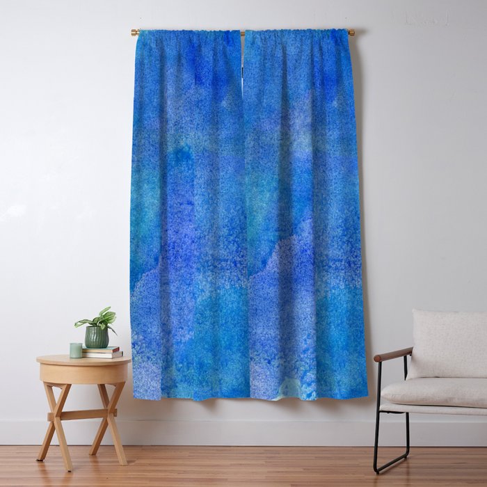 Hand Painted Abstract Blue Green Watercolor Brushstrokes Window Curtain