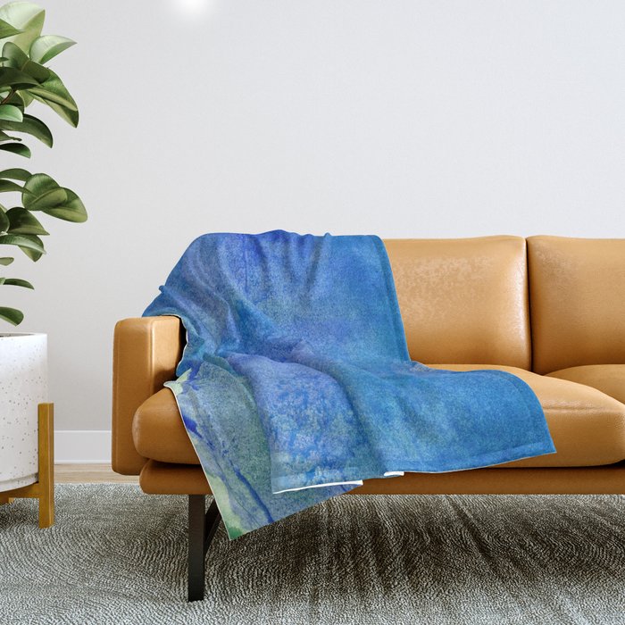 Hand Painted Abstract Blue Green Watercolor Brushstrokes Throw Blanket
