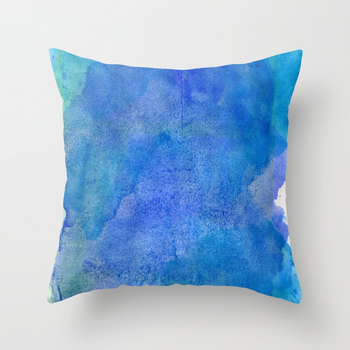 Hand Painted Abstract Blue Green Watercolor Brushstrokes Throw Pillow