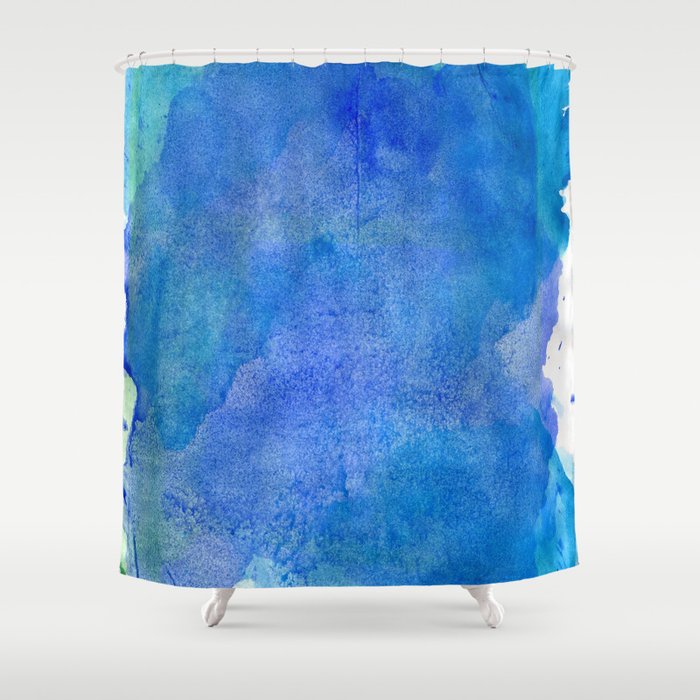 Hand Painted Abstract Blue Green Watercolor Brushstrokes Shower Curtain