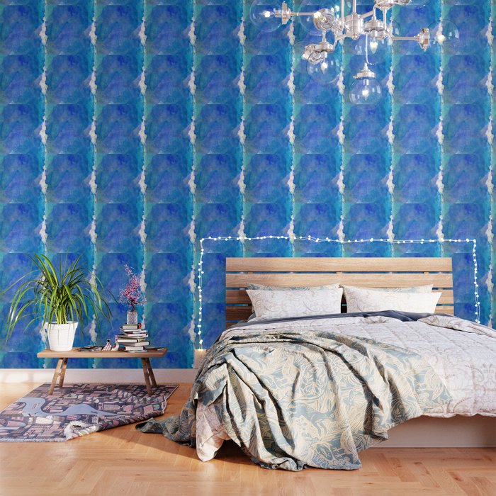 Hand Painted Abstract Blue Green Watercolor Brushstrokes Wallpaper