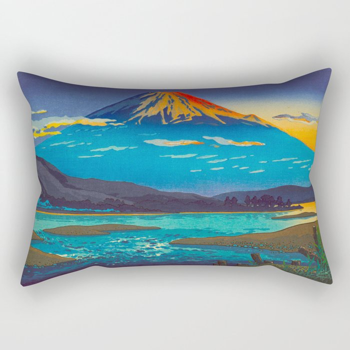 Tsuchiya Koitsu Tokaido Fujikawa Japanese Woodblock Print Sunset Colorful Hues Mountain Landscape Rectangular Pillow