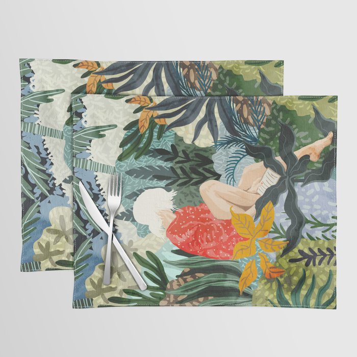 The Distracted Reader | Mindfulness Solo Travel | Bohemian Jungle Botanical Mood | Nature Book Lady Placemat