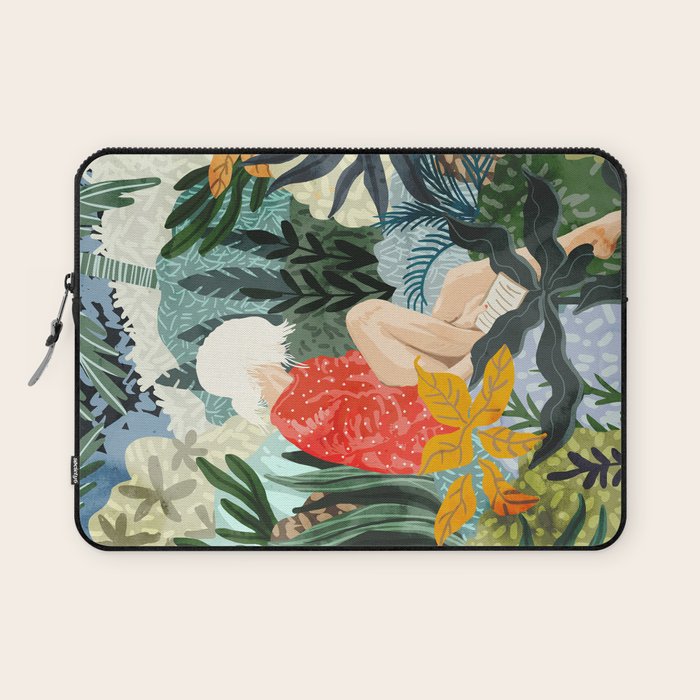 The Distracted Reader | Mindfulness Solo Travel | Bohemian Jungle Botanical Mood | Nature Book Lady Laptop Sleeve