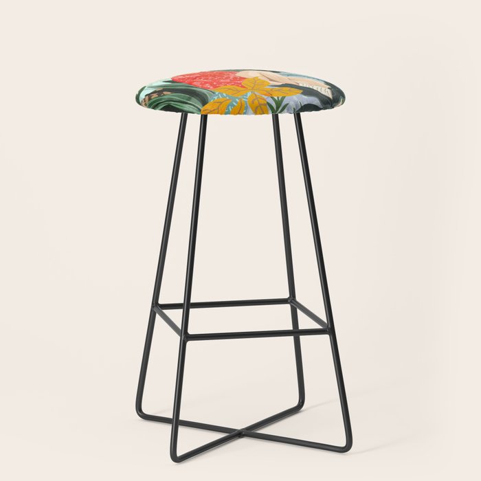 The Distracted Reader | Mindfulness Solo Travel | Bohemian Jungle Botanical Mood | Nature Book Lady Stool