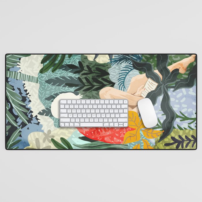 The Distracted Reader | Mindfulness Solo Travel | Bohemian Jungle Botanical Mood | Nature Book Lady Desk Mat
