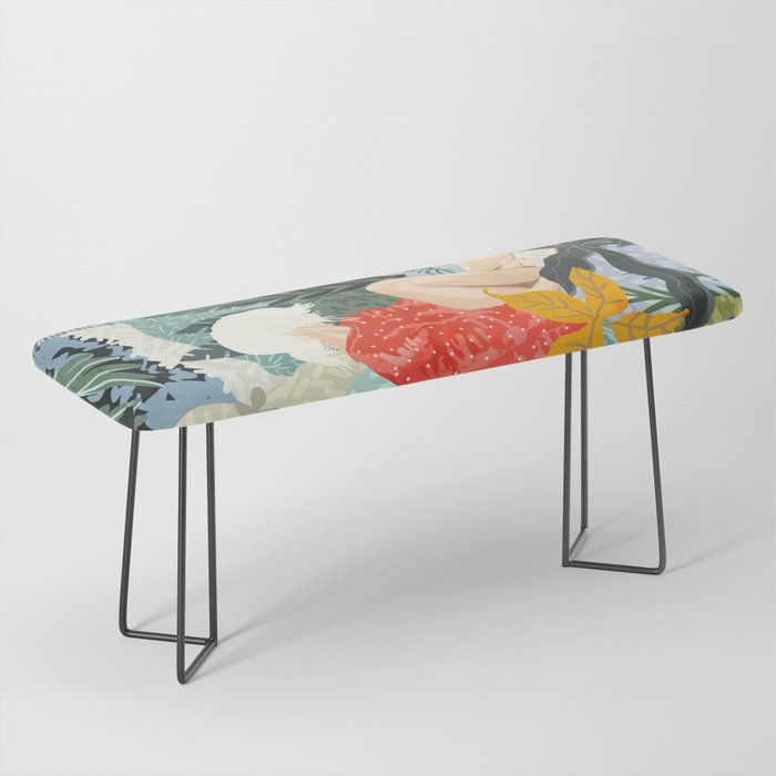 The Distracted Reader | Mindfulness Solo Travel | Bohemian Jungle Botanical Mood | Nature Book Lady Bench