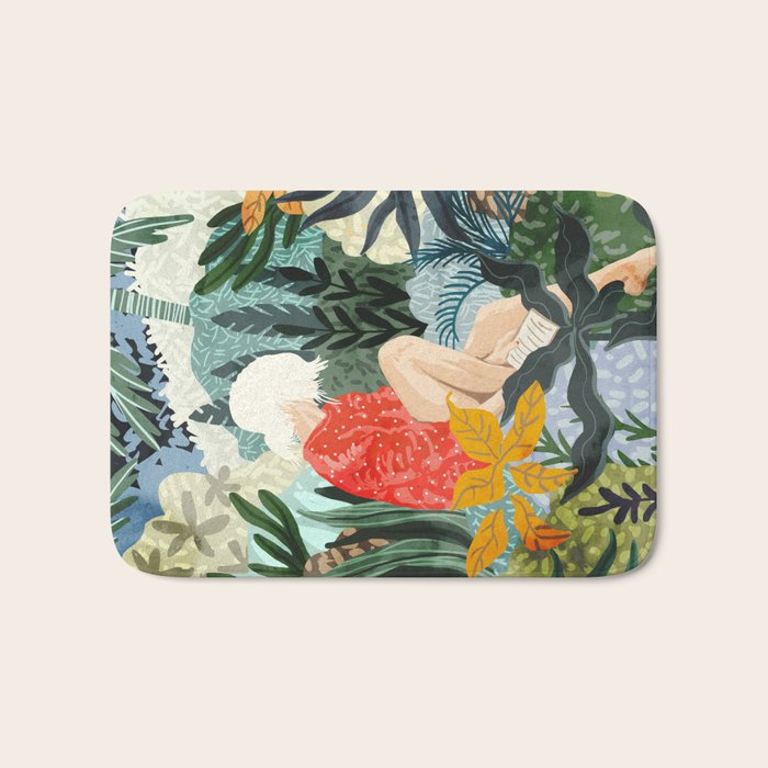 The Distracted Reader | Mindfulness Solo Travel | Bohemian Jungle Botanical Mood | Nature Book Lady Bath Mat
