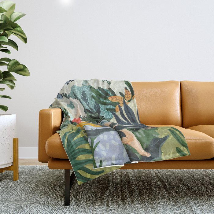 The Distracted Reader | Mindfulness Solo Travel | Bohemian Jungle Botanical Mood | Nature Book Lady Throw Blanket