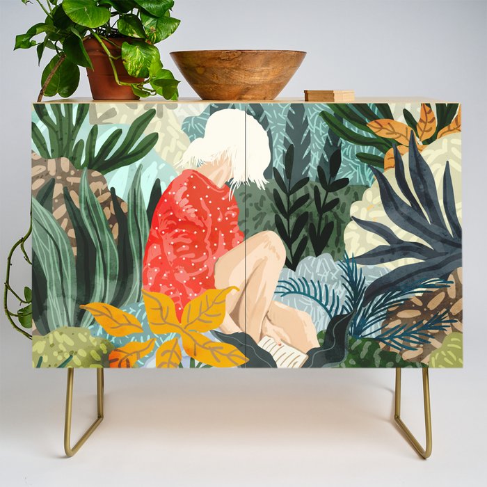 The Distracted Reader | Mindfulness Solo Travel | Bohemian Jungle Botanical Mood | Nature Book Lady Credenza