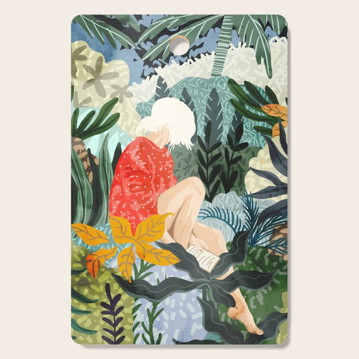 The Distracted Reader | Mindfulness Solo Travel | Bohemian Jungle Botanical Mood | Nature Book Lady Cutting Board
