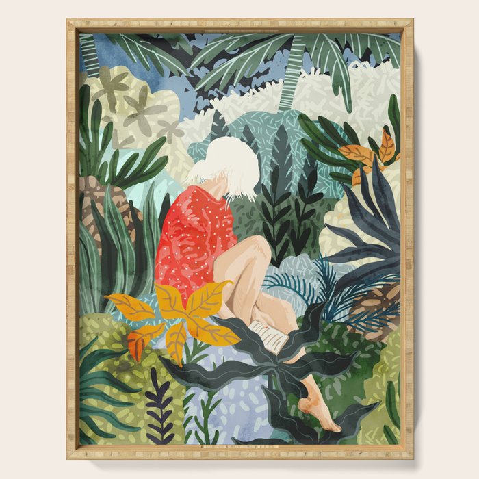 The Distracted Reader | Mindfulness Solo Travel | Bohemian Jungle Botanical Mood | Nature Book Lady Serving Tray