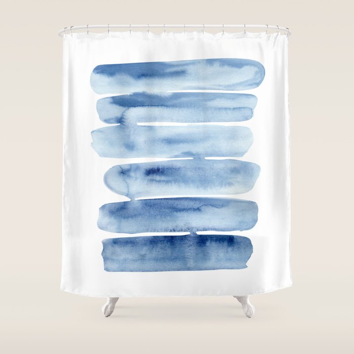 Blue Lines | Watercolor Painting Shower Curtain