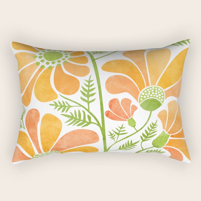 Happy California Poppies Floral Rectangular Pillow