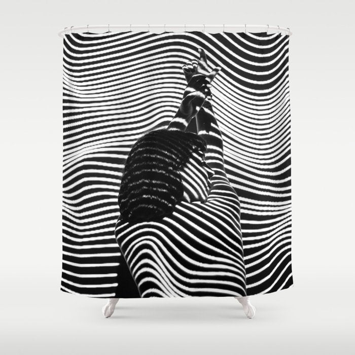 Minimalist Abstract Modern Ripple Lines Projected Woman Sensual Cool Feminine Black And White Photo Shower Curtain