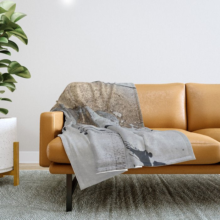 Still: An Abstract Mixed Media Piece In Black, White, And Gold By Alyssa Hamilton Art Throw Blanket
