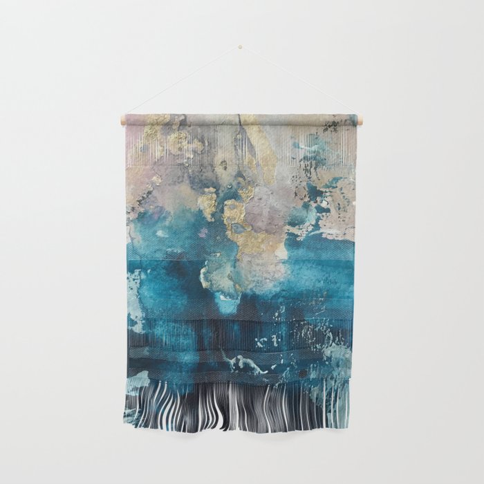 Timeless: A Gorgeous, Abstract Mixed Media Piece In Blue, Pink, And Gold By Alyssa Hamilton Art Wall Hanging