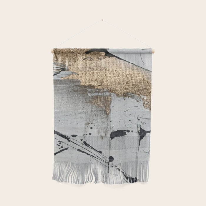 Still: An Abstract Mixed Media Piece In Black, White, And Gold By Alyssa Hamilton Art Wall Hanging