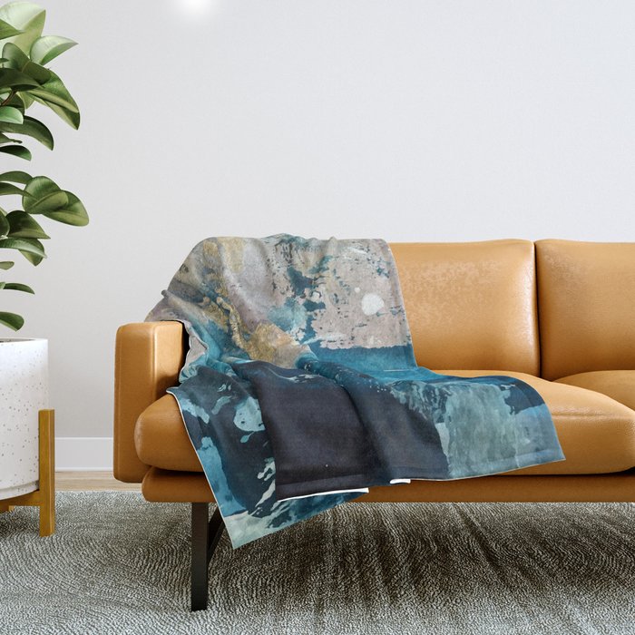 Timeless: A Gorgeous, Abstract Mixed Media Piece In Blue, Pink, And Gold By Alyssa Hamilton Art Throw Blanket