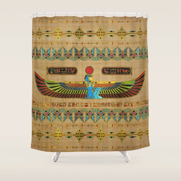 Egyptian Goddess Isis Ornament On Papyrus Shower Curtain
