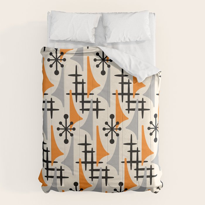 Retro 1950s Style Mid Century Modern Atomic Wing Pattern 834 Googie Orange And Gray Comforter