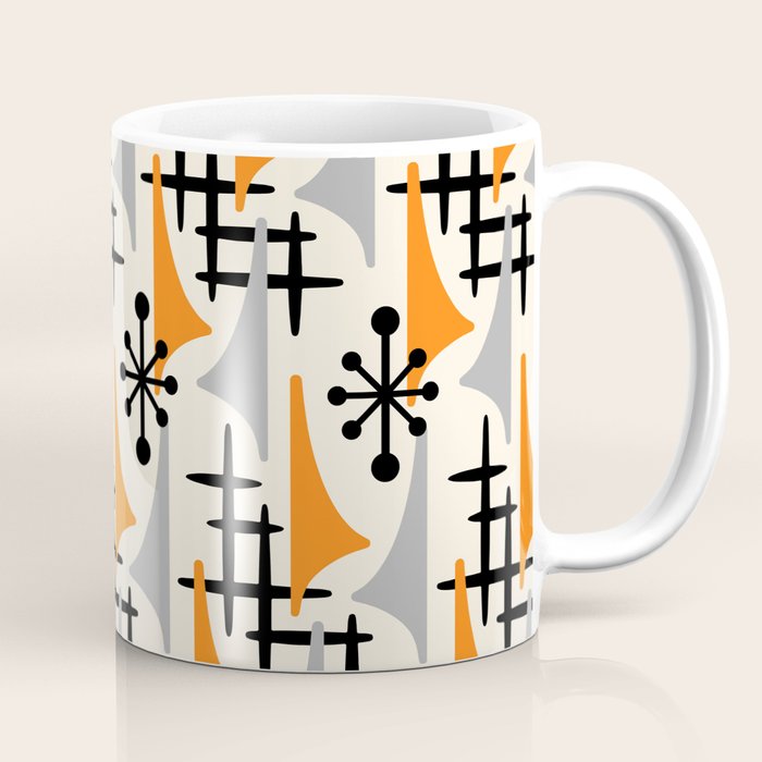 Retro 1950s Style Mid Century Modern Atomic Wing Pattern 834 Googie Orange And Gray Coffee Mug