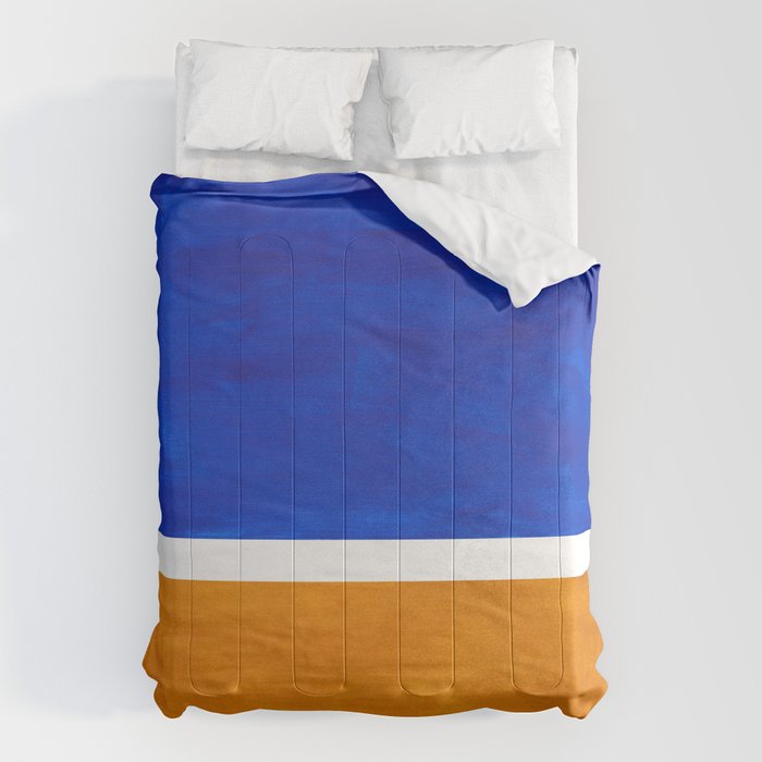 Phthalo Blue Yellow Ochre Mid Century Modern Abstract Minimalist Rothko Color Field Squares Comforter