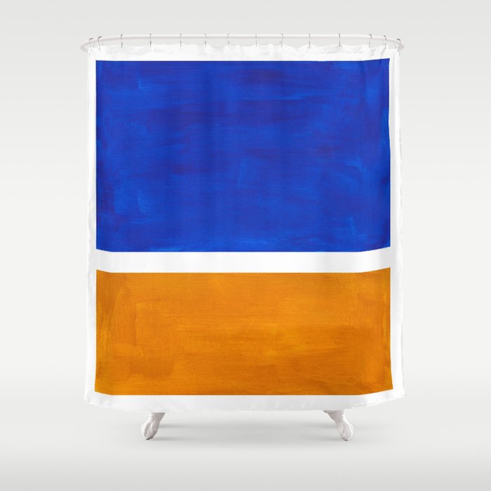 Phthalo Blue Yellow Ochre Mid Century Modern Abstract Minimalist Rothko Color Field Squares Shower Curtain