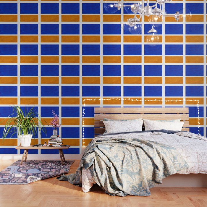 Phthalo Blue Yellow Ochre Mid Century Modern Abstract Minimalist Rothko Color Field Squares Wallpaper