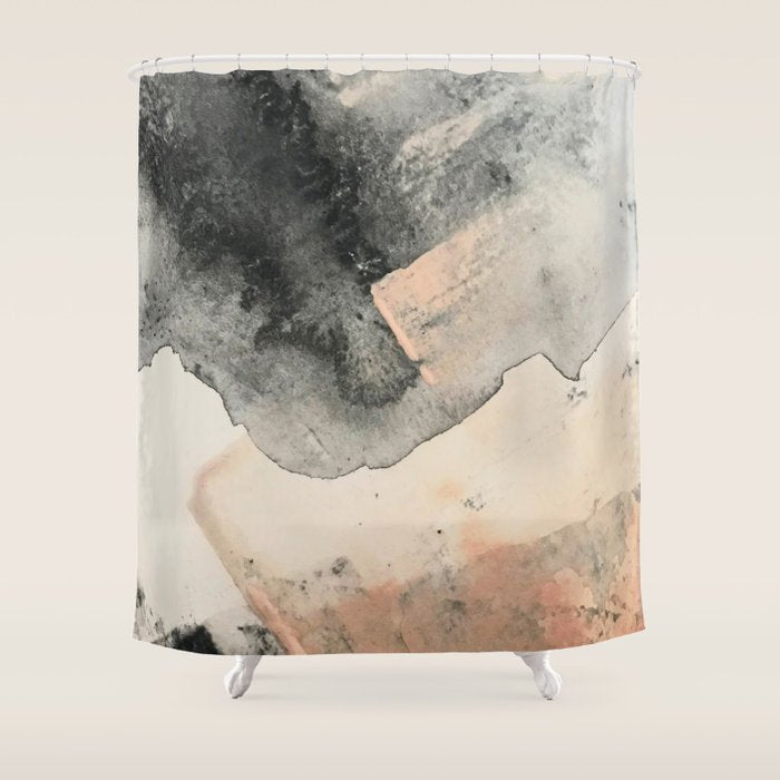 Peace And Quiet [2]: A Pretty, Minimal Abstract Piece In Gray And Peach By Alyssa Hamilton Art Shower Curtain