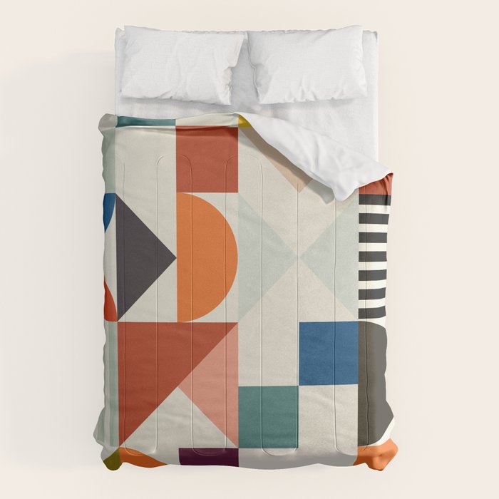 Mid Century Retro Shapes Geometric Comforter
