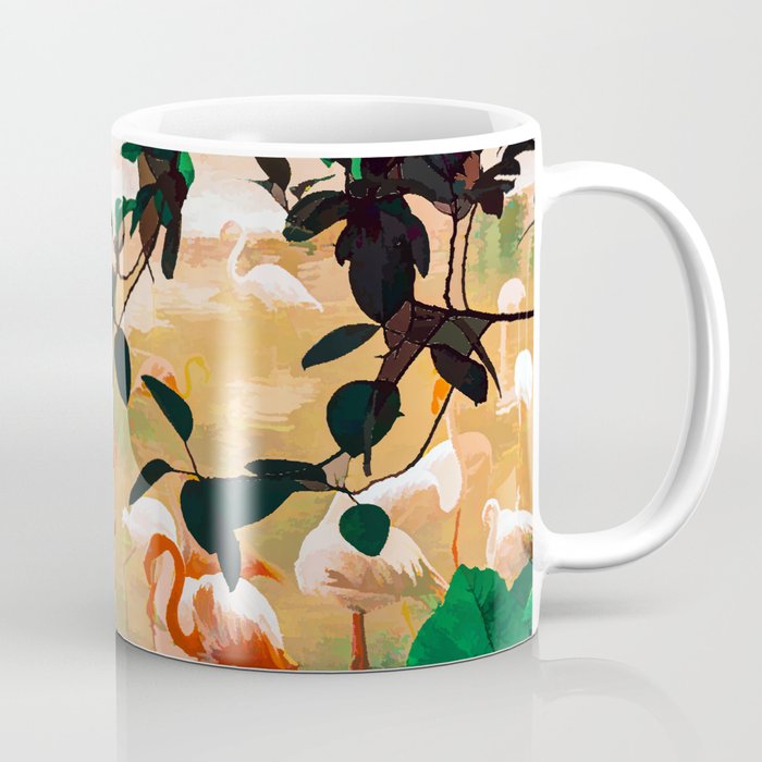 Flamingo Sighting, Jungle Nature Wildlife Birds Painting, Animals Forest Safari Illustration Coffee Mug