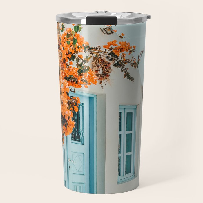 Greece Airbnb, Greece Photography Travel Digital Art, Scenic Landscape Architecture, White Building Travel Mug
