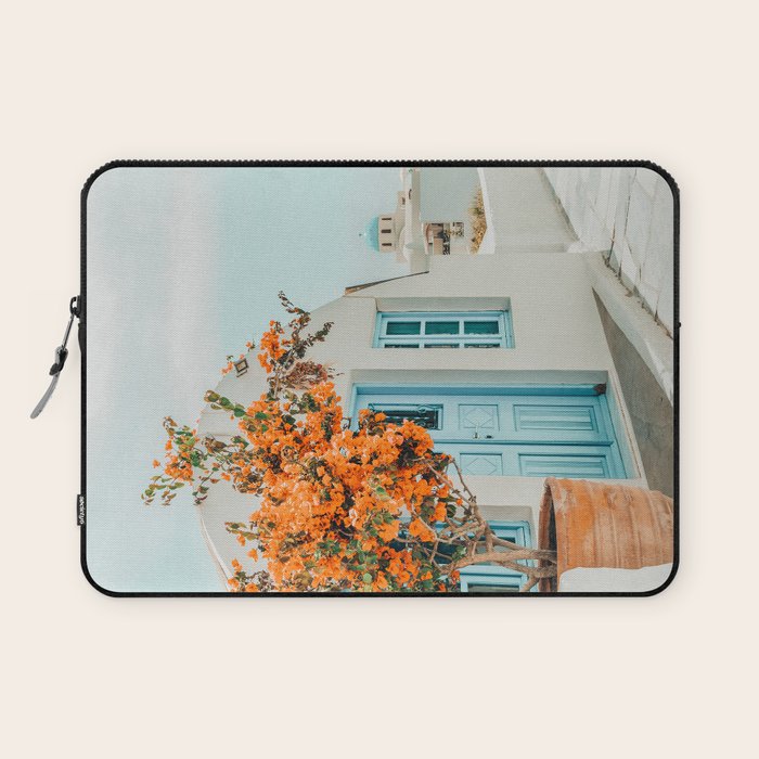 Greece Airbnb, Greece Photography Travel Digital Art, Scenic Landscape Architecture, White Building Laptop Sleeve