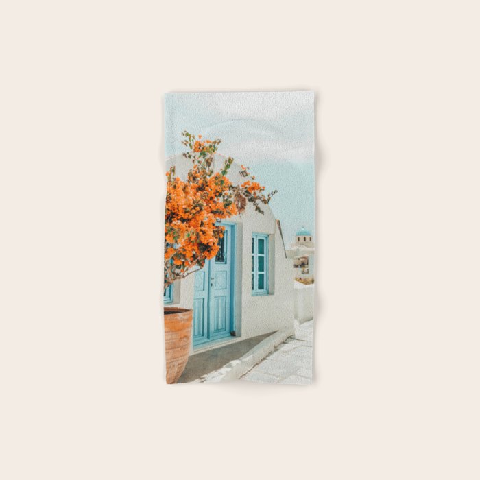 Greece Airbnb, Greece Photography Travel Digital Art, Scenic Landscape Architecture, White Building Bath Towel