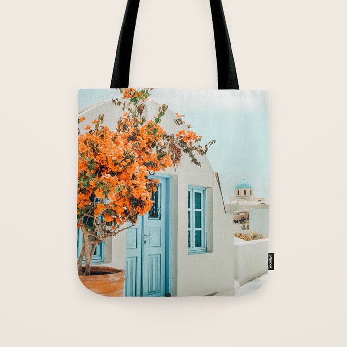 Greece Airbnb, Greece Photography Travel Digital Art, Scenic Landscape Architecture, White Building Tote Bag